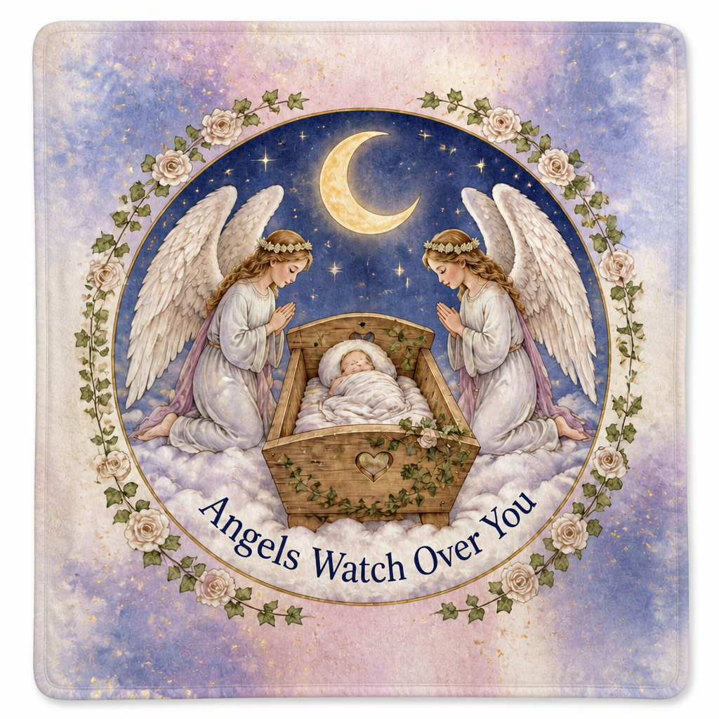 Angels Over The Cradle Fleece Blanket - Christian Blanket, detail view