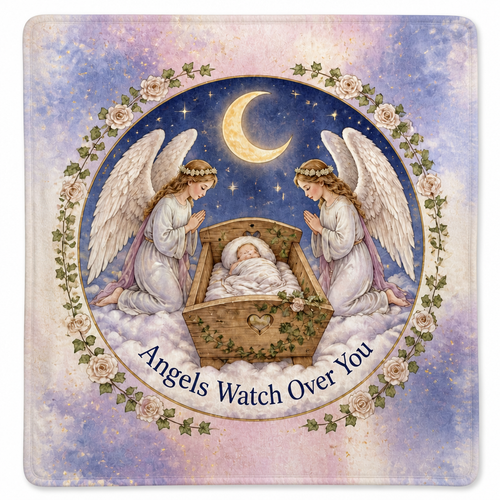 Angels Over The Cradle Fleece Blanket - Christian Blanket, detail view