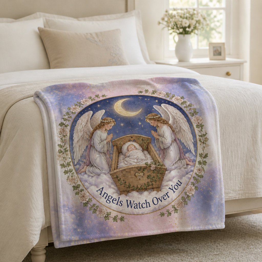 Angels Over The Cradle Fleece Blanket - Christian Blanket, styled in the home