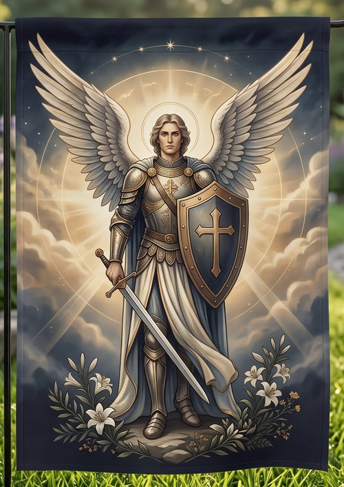 Archangel Michael Garden Flag - Christian Garden Flag, detail view