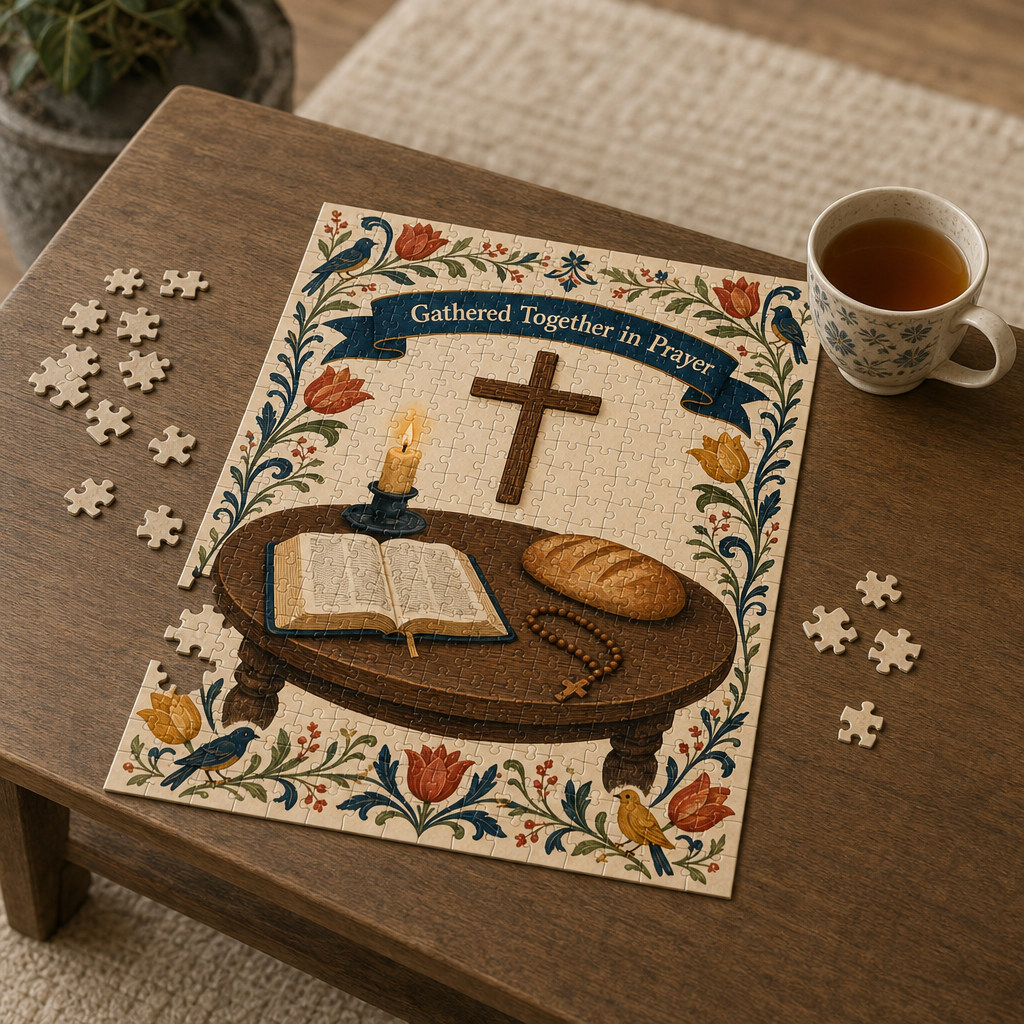 Around The Family Table Jigsaw Puzzle - Christian Puzzle, styled in the home