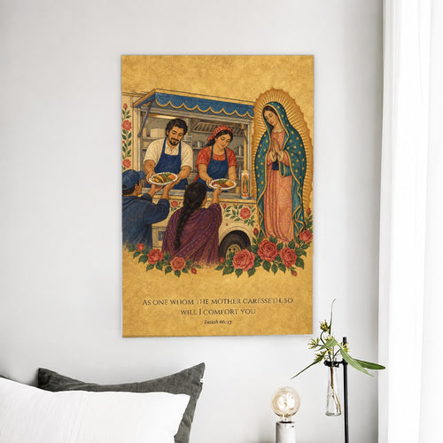 As a Mother Comforts Canvas Wall Art - Catholic Wall Art, detail view