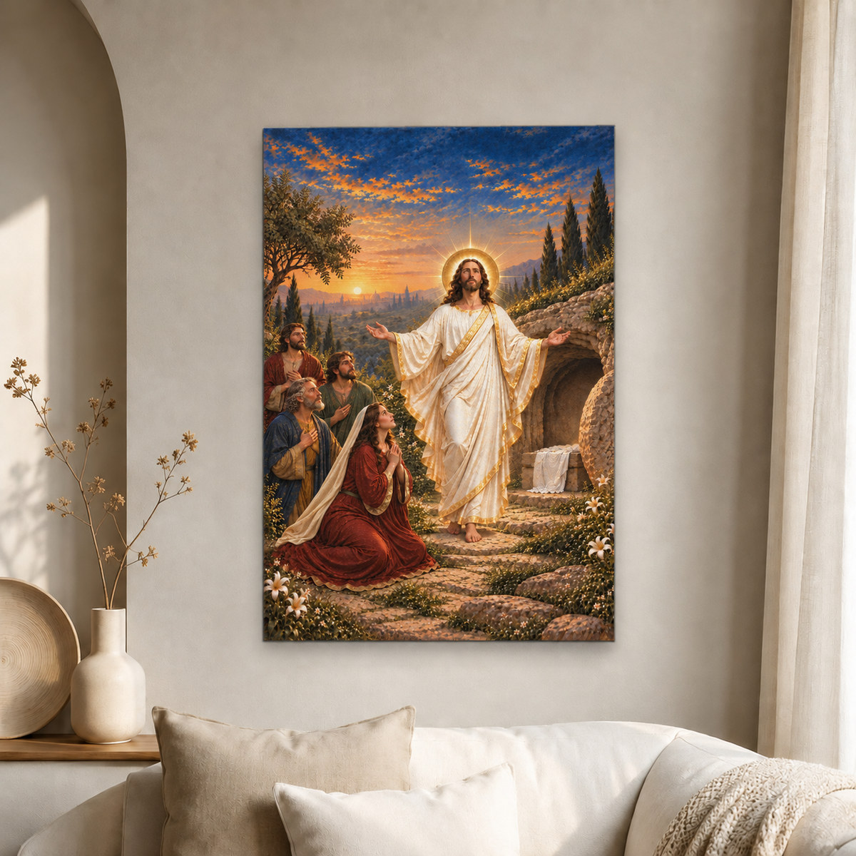 At the Breaking of Dawn Canvas Wall Art - Catholic Wall Art, detail view