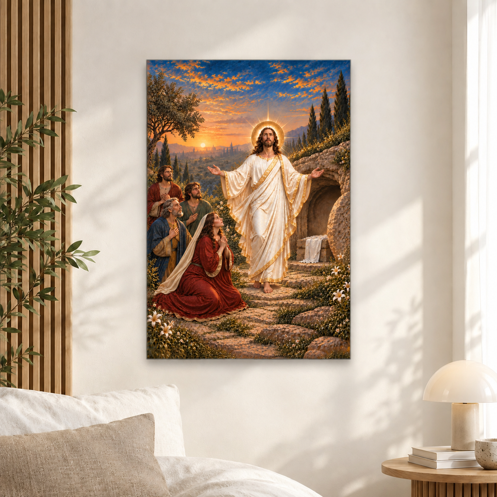 At the Breaking of Dawn Canvas Wall Art - Catholic Wall Art, hanging display