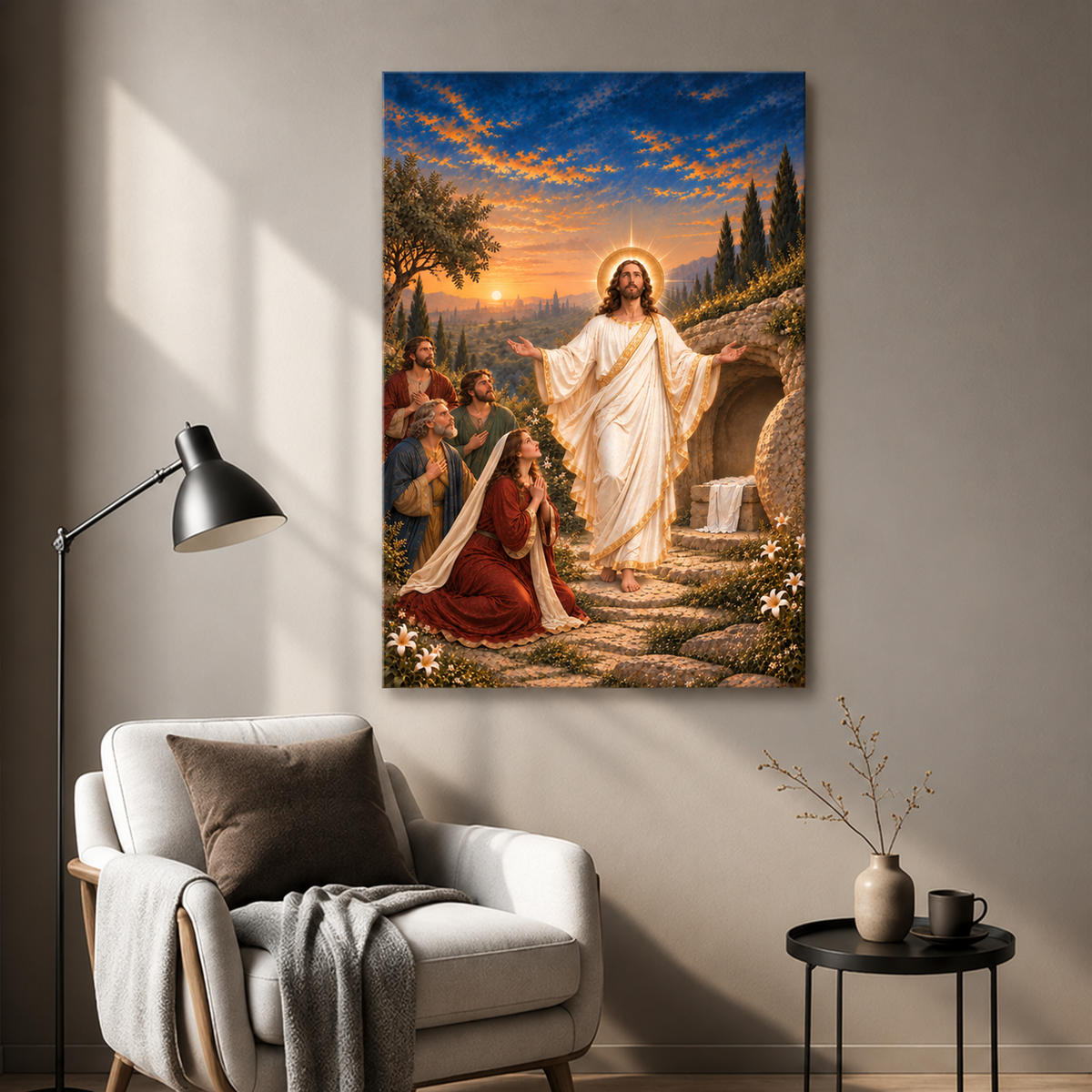 At the Breaking of Dawn Canvas Wall Art - Catholic Wall Art, scale reference