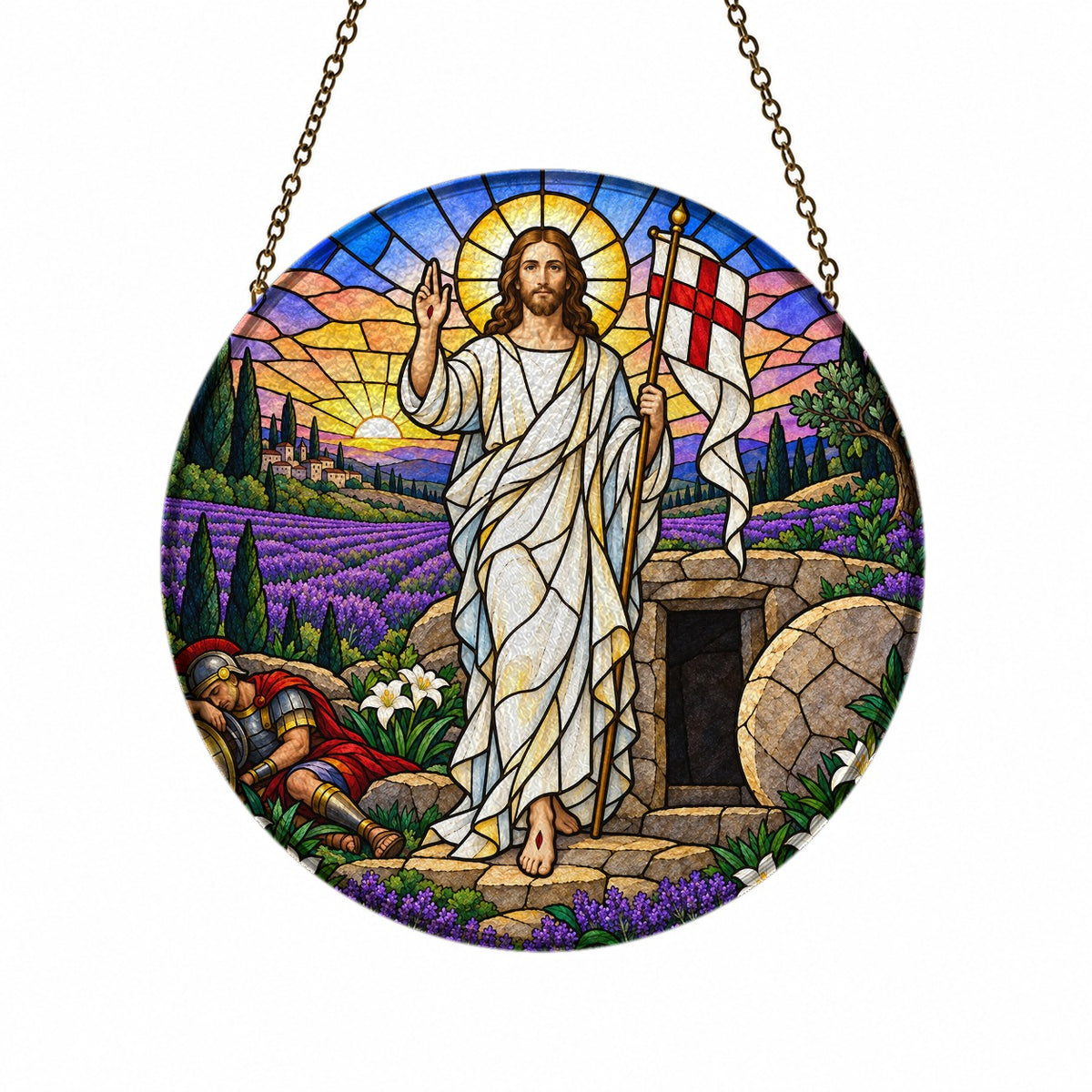 Aurora Victoriae Glass Suncatcher - Catholic Suncatcher, front view