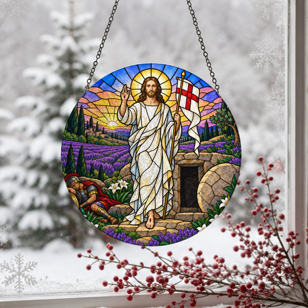 Aurora Victoriae Glass Suncatcher - Catholic Suncatcher, detail view