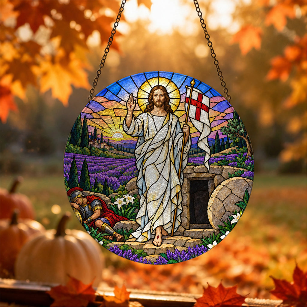 Aurora Victoriae Glass Suncatcher - Catholic Suncatcher, hanging display