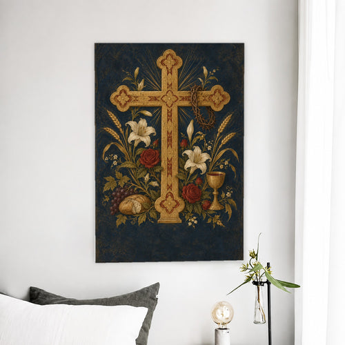 Ave Crux II Canvas Wall Art - Catholic Wall Art, detail view
