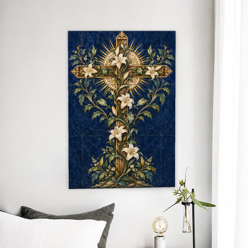 Ave Crux IV Canvas Wall Art - Catholic Wall Art, detail view