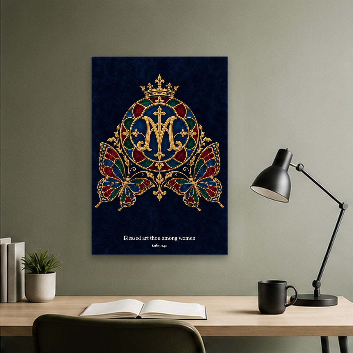 Ave Maria Canvas Wall Art - Catholic Wall Art, close-up of the print