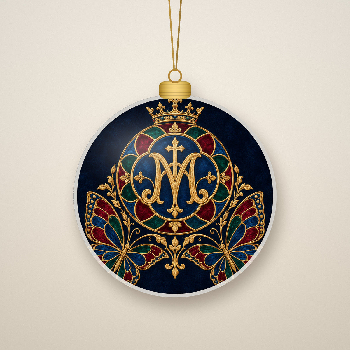 Ave Maria Ceramic Ornament - Catholic Christmas Ornament, front view