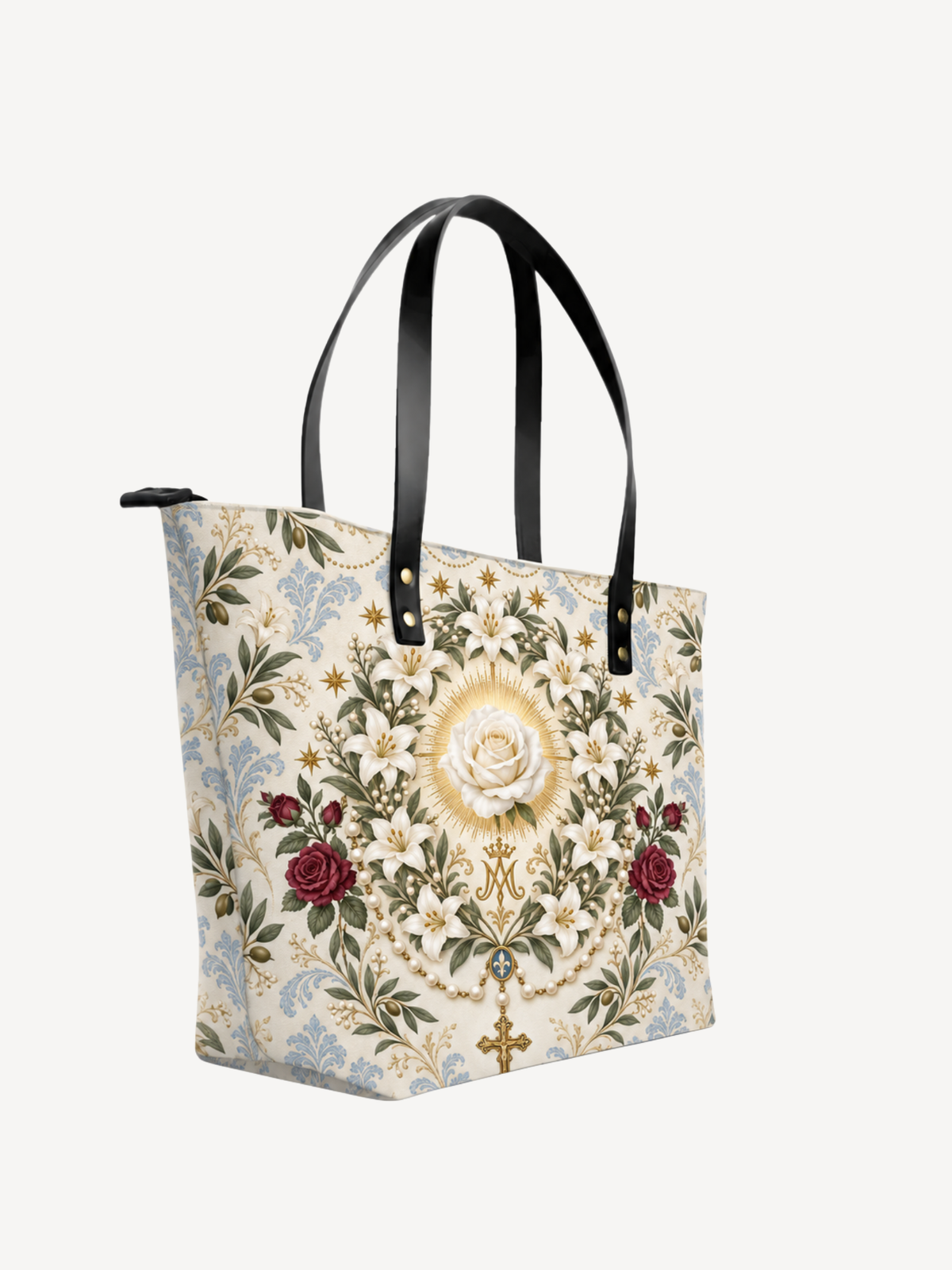 Ave Maria Garden I Leather Tote Bag - Christian Tote Bag, front view