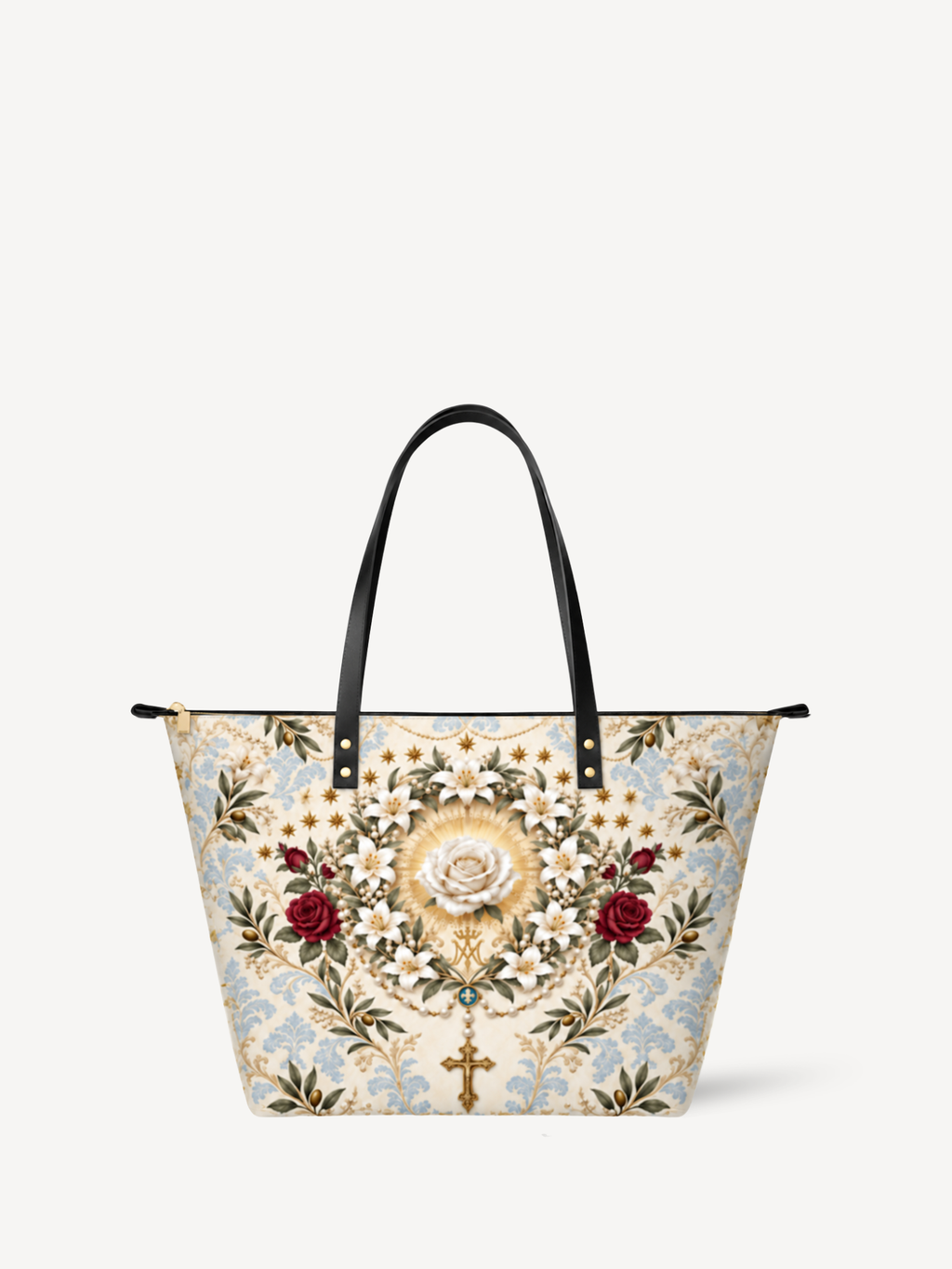 Ave Maria Garden I Leather Tote Bag - Christian Tote Bag, detail view