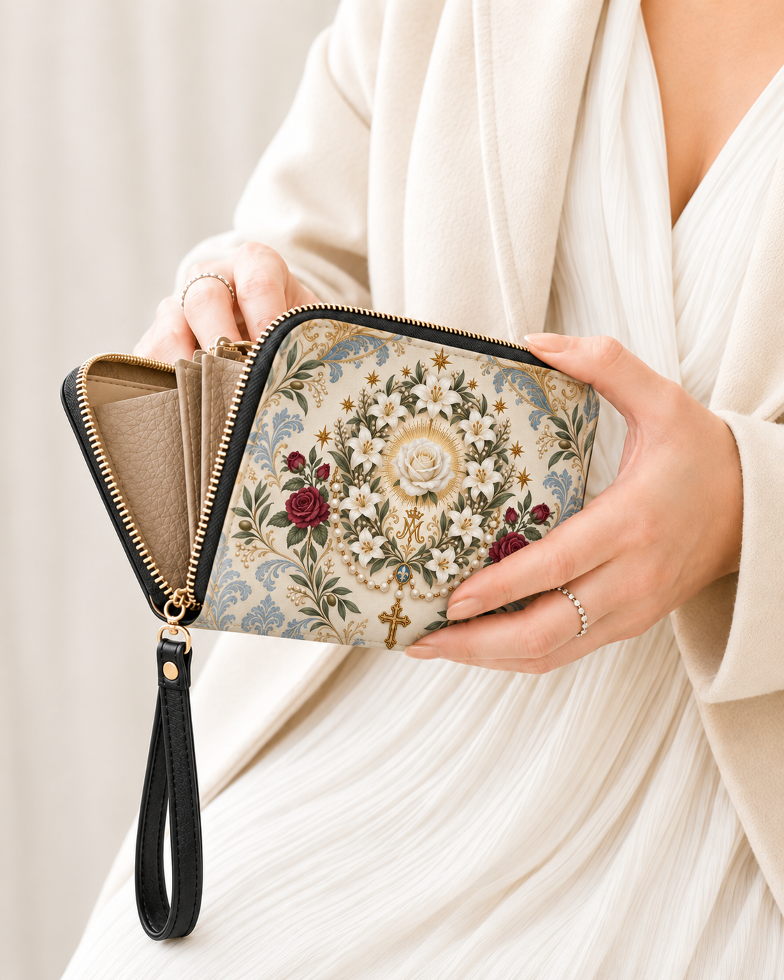 Ave Maria Garden I Leather Wallet - Christian Wallet, detail view