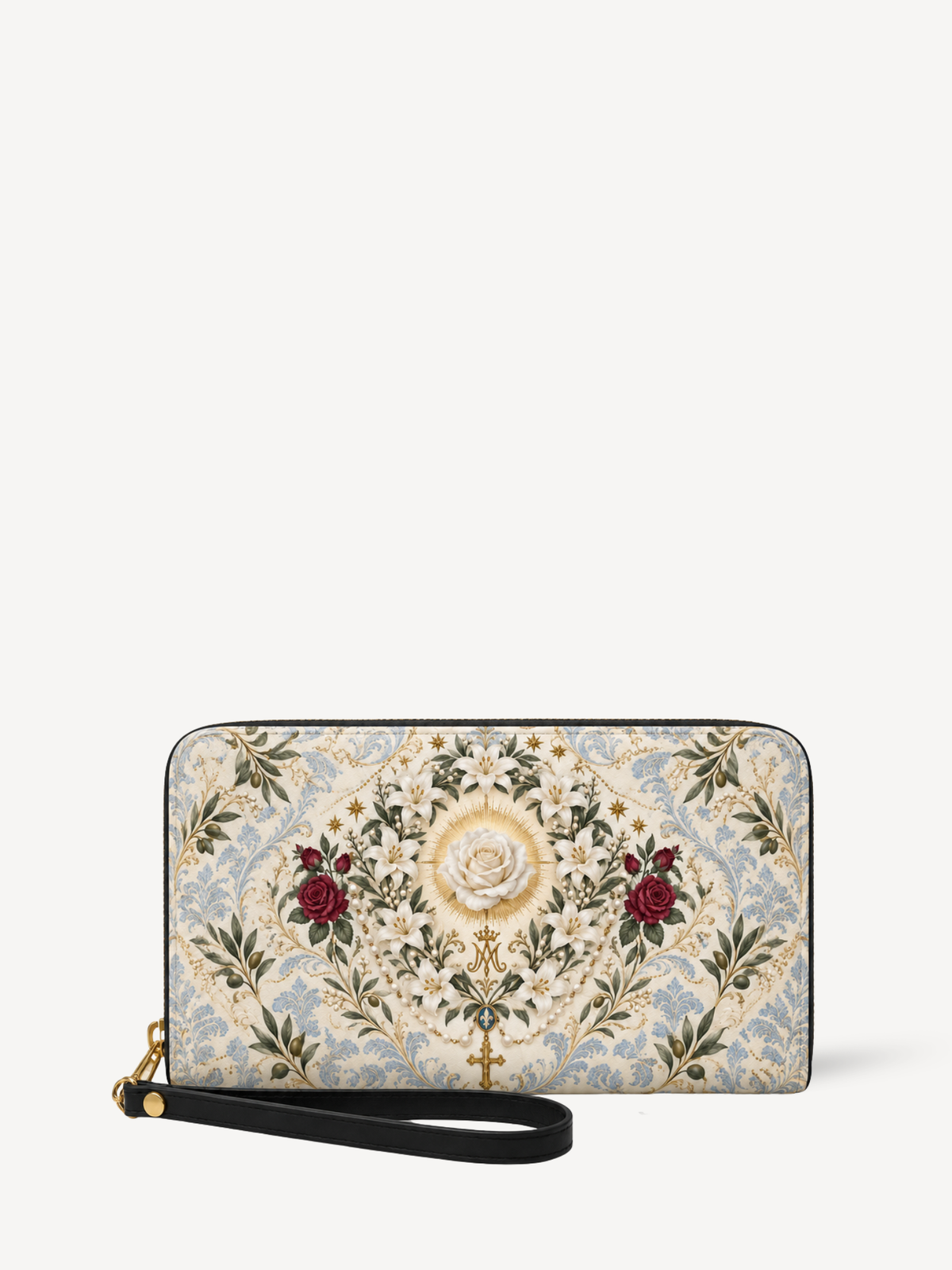 Ave Maria Garden I Leather Wallet - Christian Wallet, close-up of the print
