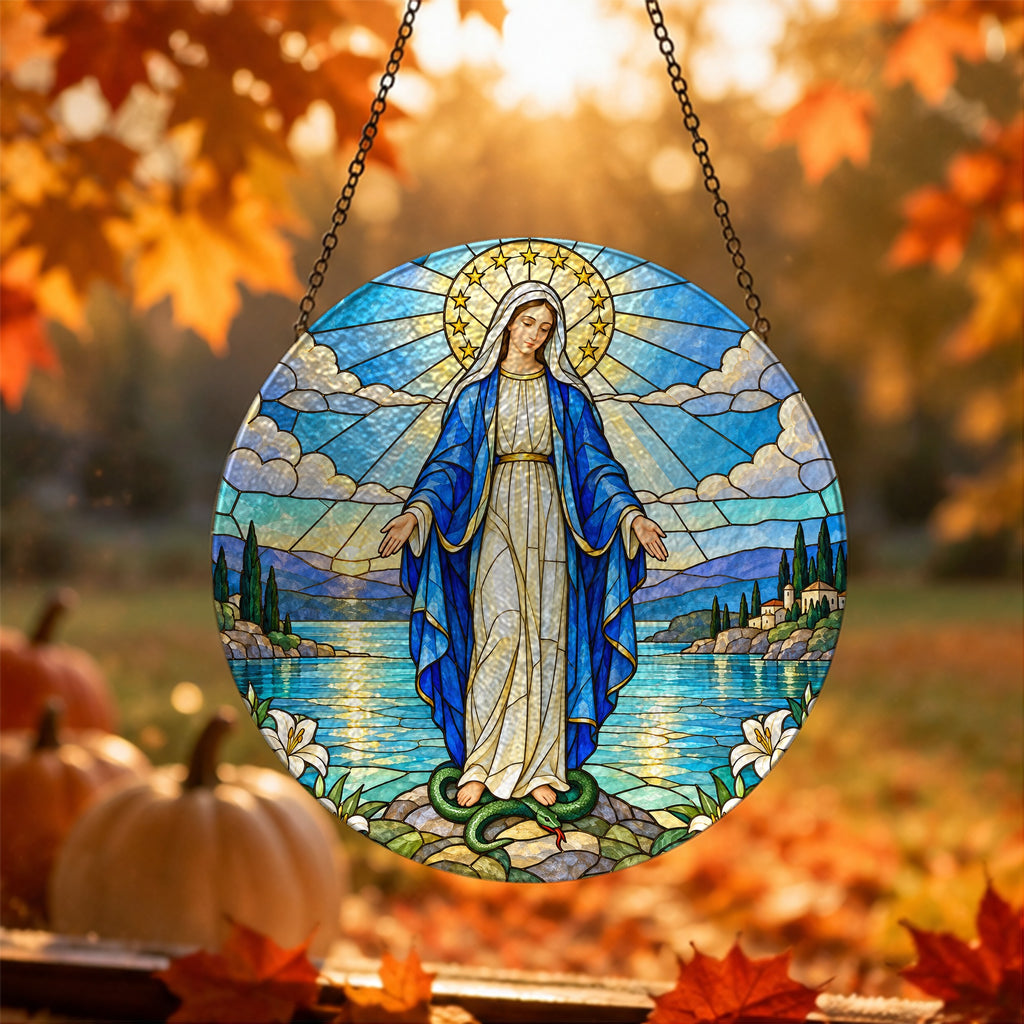 Ave Maria IV Glass Suncatcher - Catholic Suncatcher, hanging display