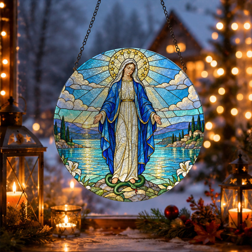 Ave Maria IV Glass Suncatcher - Catholic Suncatcher, gift presentation