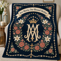 Ave Maria Rose Wreath Fleece Blanket - Christian Blanket, front view