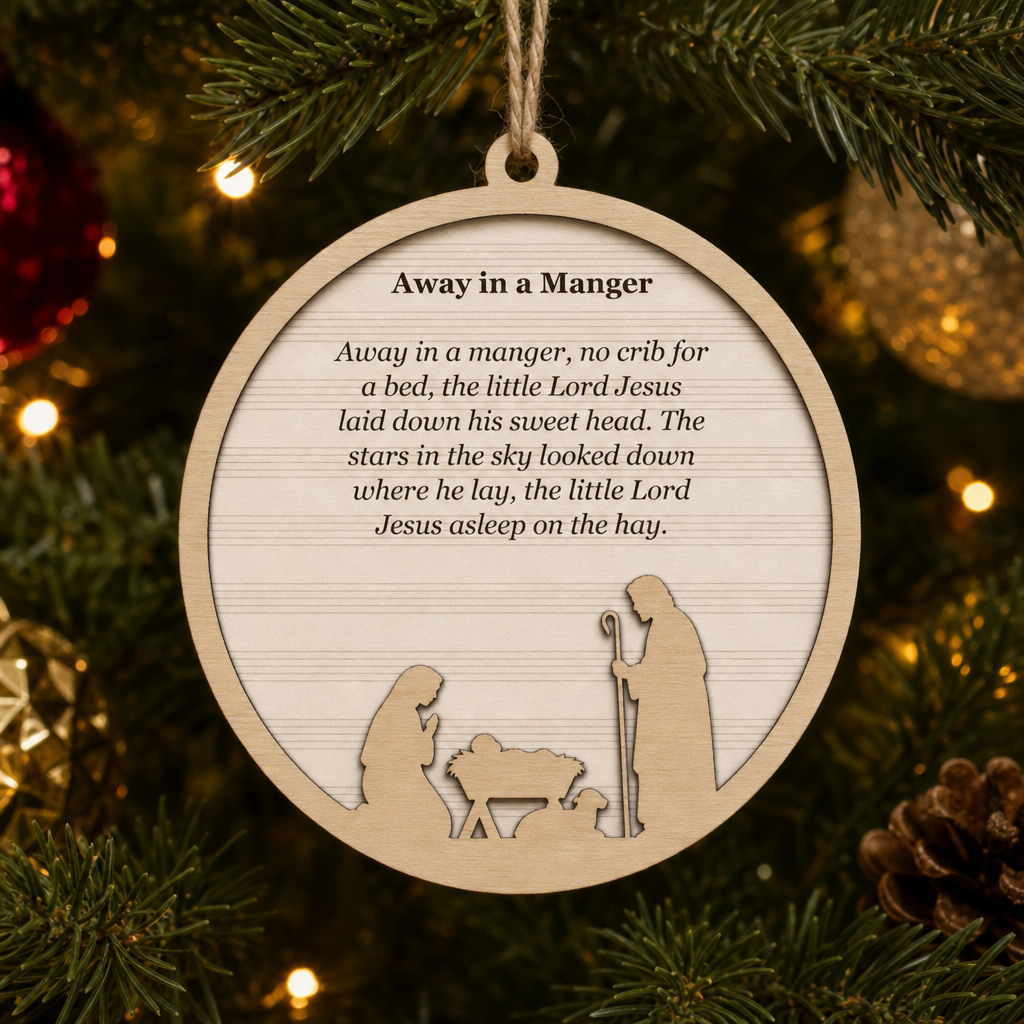 Away in a Manger 2-Layer Wooden Ornament - Wooden Christmas Ornament, front view