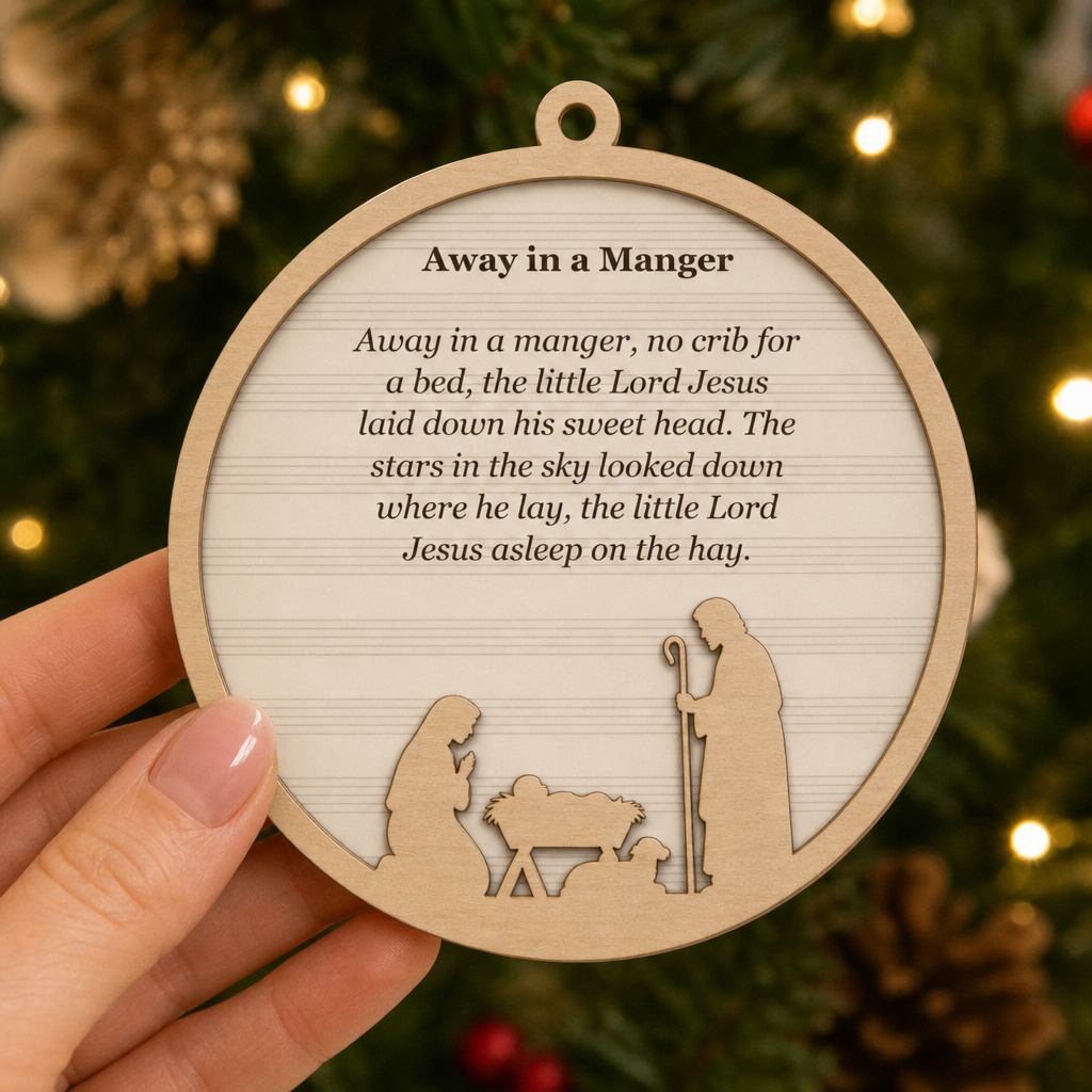 Away in a Manger 2-Layer Wooden Ornament - Wooden Christmas Ornament, detail view