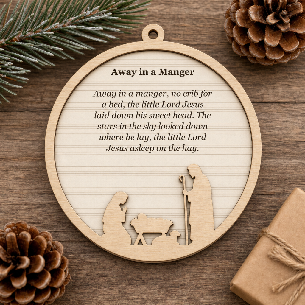 Away in a Manger 2-Layer Wooden Ornament - Wooden Christmas Ornament, styled in the home