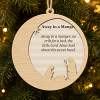Away in a Manger Crescent Moon 2-Layer Wooden Ornament - Wooden Christmas Ornament, front view
