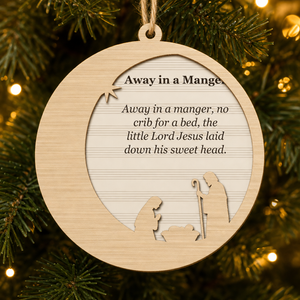 Away in a Manger Crescent Moon 2-Layer Wooden Ornament - Wooden Christmas Ornament, front view