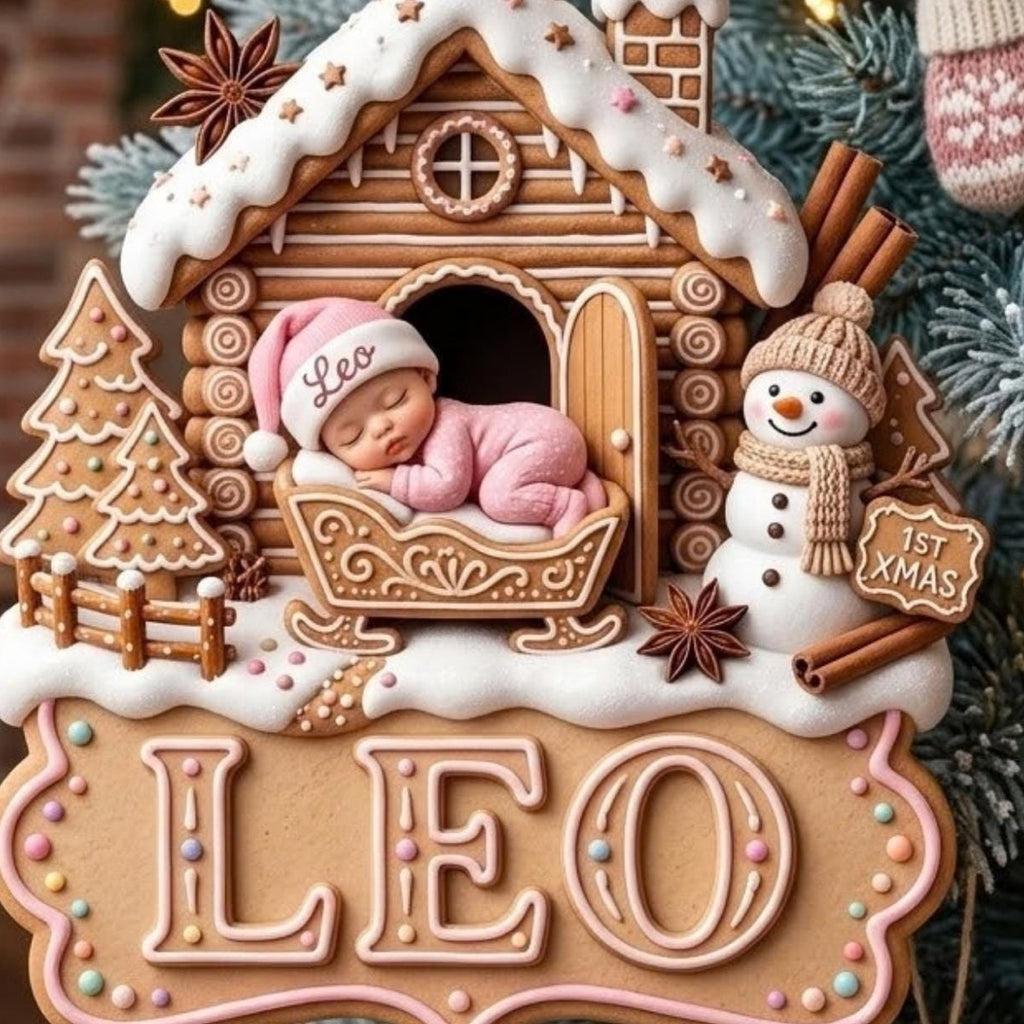 Baby First Christmas Gingerbread House Snowman Acrylic Ornament - Acrylic Christmas Ornament, styled in the home