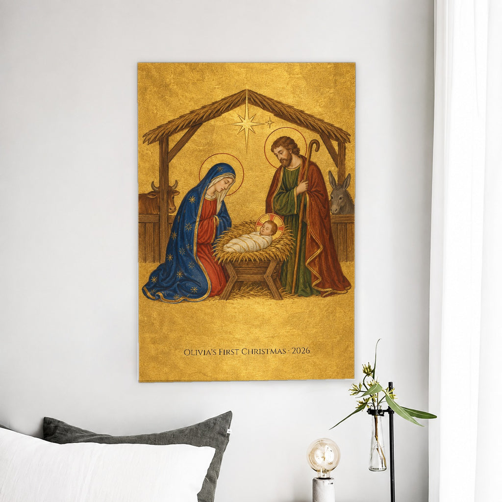 Babys First Christmas - Nativity Personalized Canvas Wall Art - Canvas Wall Art, detail view