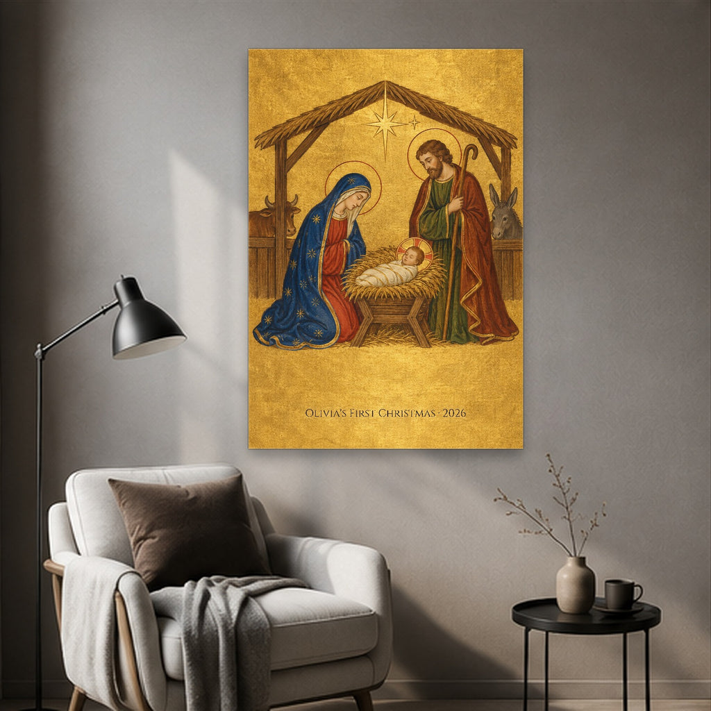 Babys First Christmas - Nativity Personalized Canvas Wall Art - Canvas Wall Art, styled in the home