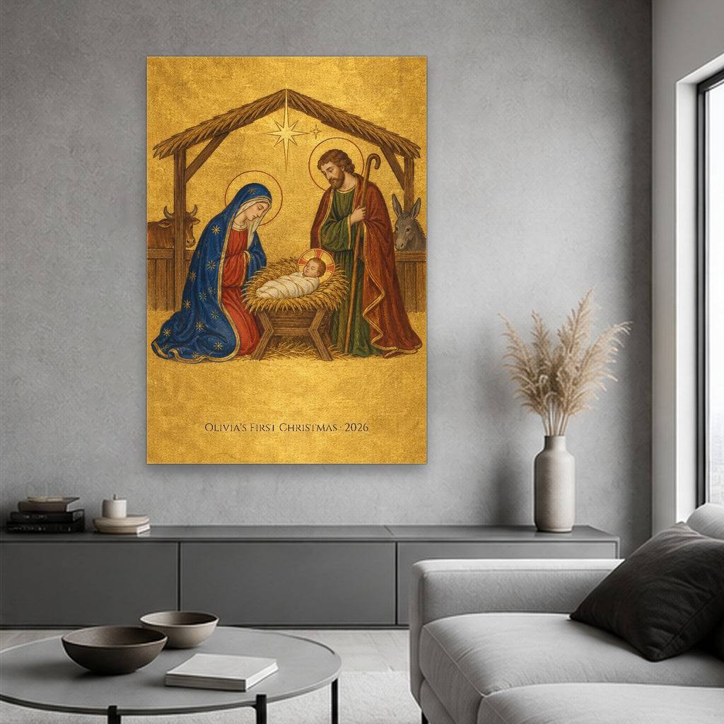 Babys First Christmas - Nativity Personalized Canvas Wall Art - Canvas Wall Art, hanging display