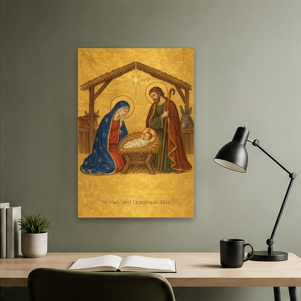 Babys First Christmas - Nativity Personalized Canvas Wall Art - Canvas Wall Art, close-up of the print