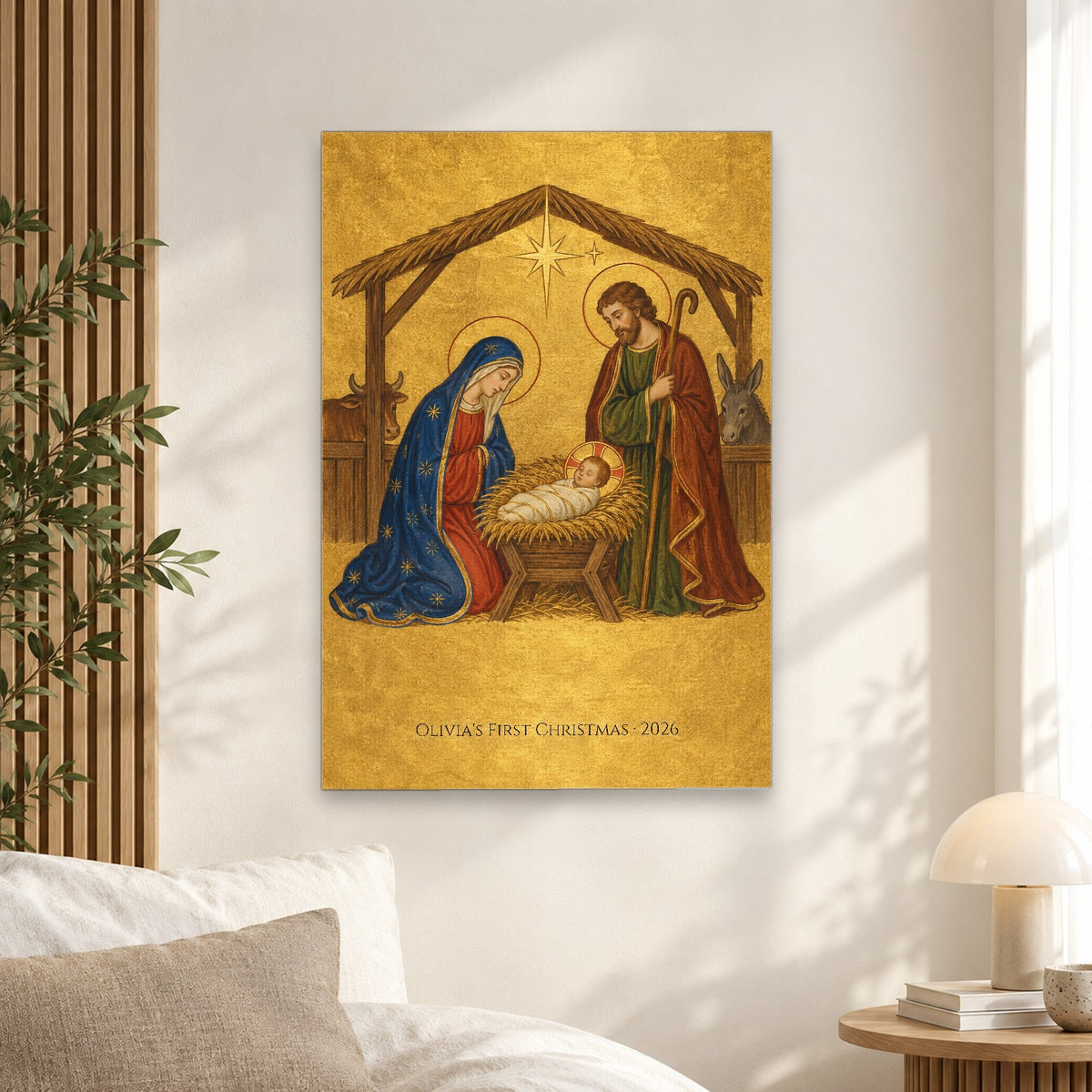 Babys First Christmas - Nativity Personalized Canvas Wall Art - Canvas Wall Art, alternate angle