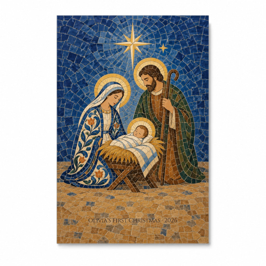 Babys First Christmas - Nativity in Talavera Tile Personalized Canvas Wall Art - Canvas Wall Art, front view