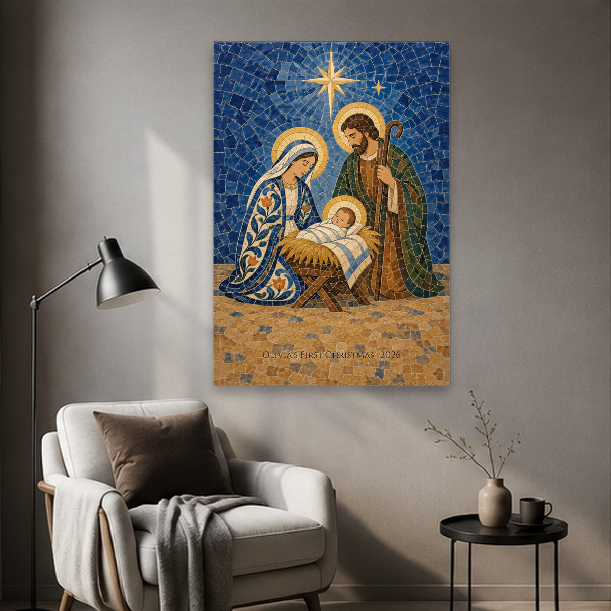 Babys First Christmas - Nativity in Talavera Tile Personalized Canvas Wall Art - Canvas Wall Art, styled in the home