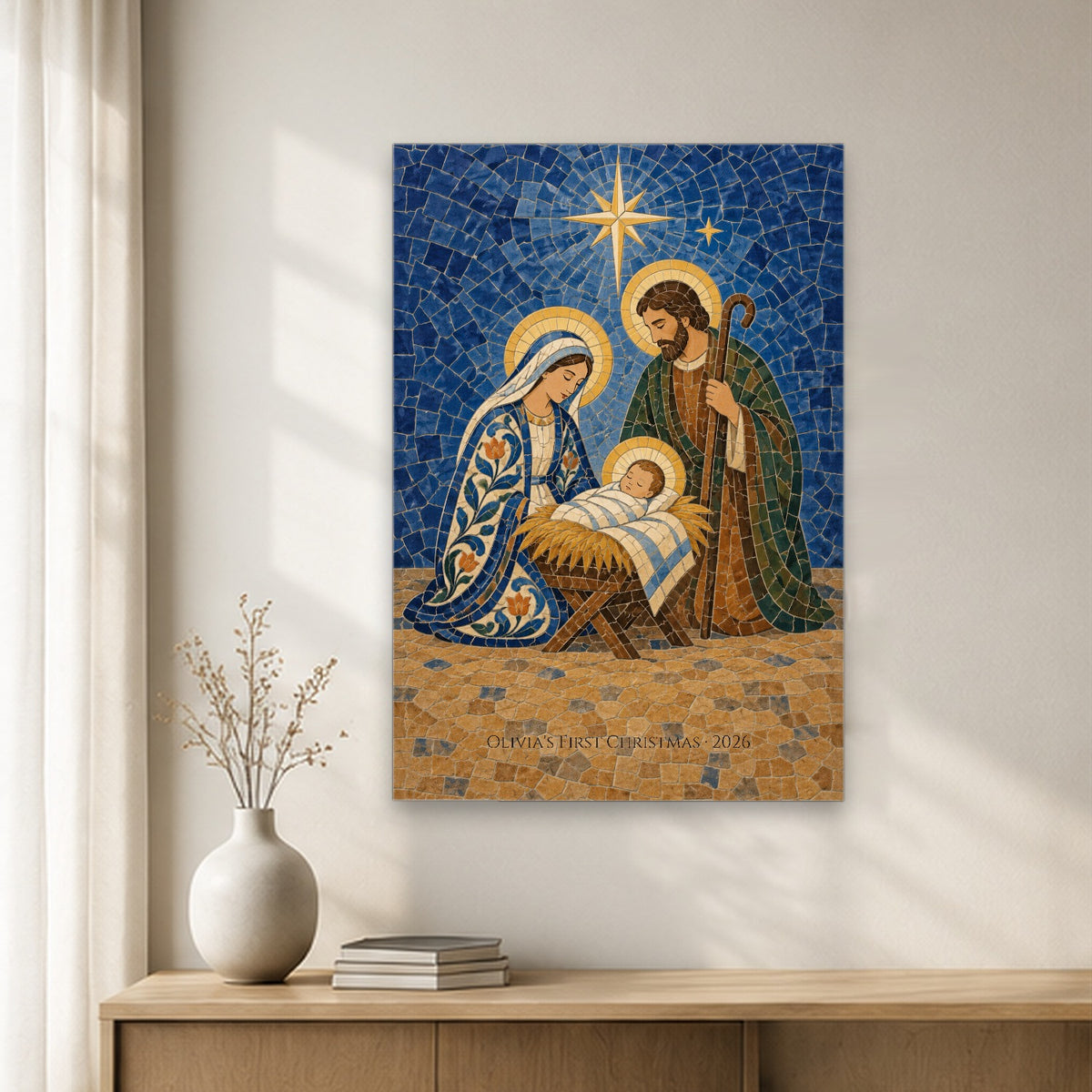 Babys First Christmas - Nativity in Talavera Tile Personalized Canvas Wall Art - Canvas Wall Art, gift presentation