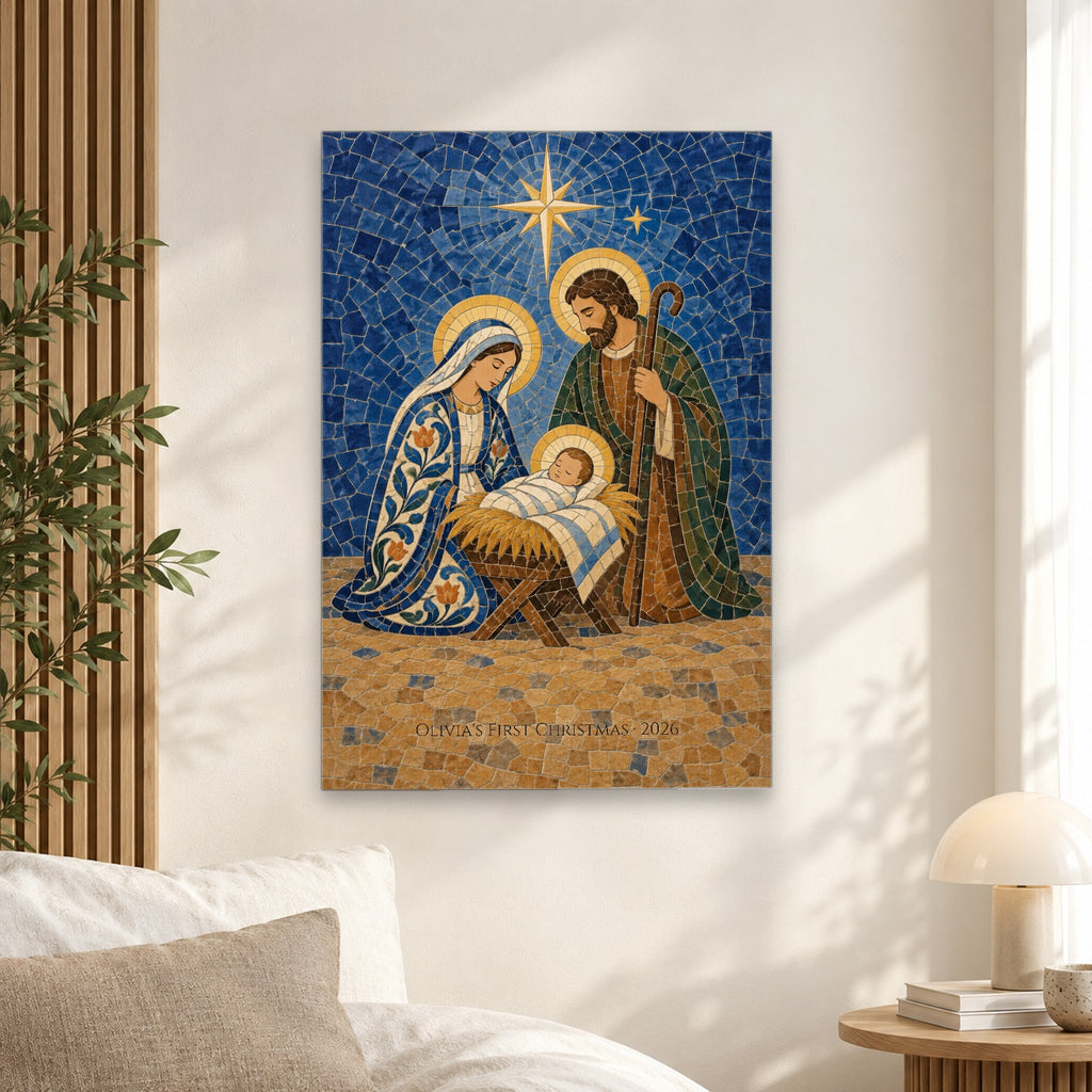 Babys First Christmas - Nativity in Talavera Tile Personalized Canvas Wall Art - Canvas Wall Art, alternate angle