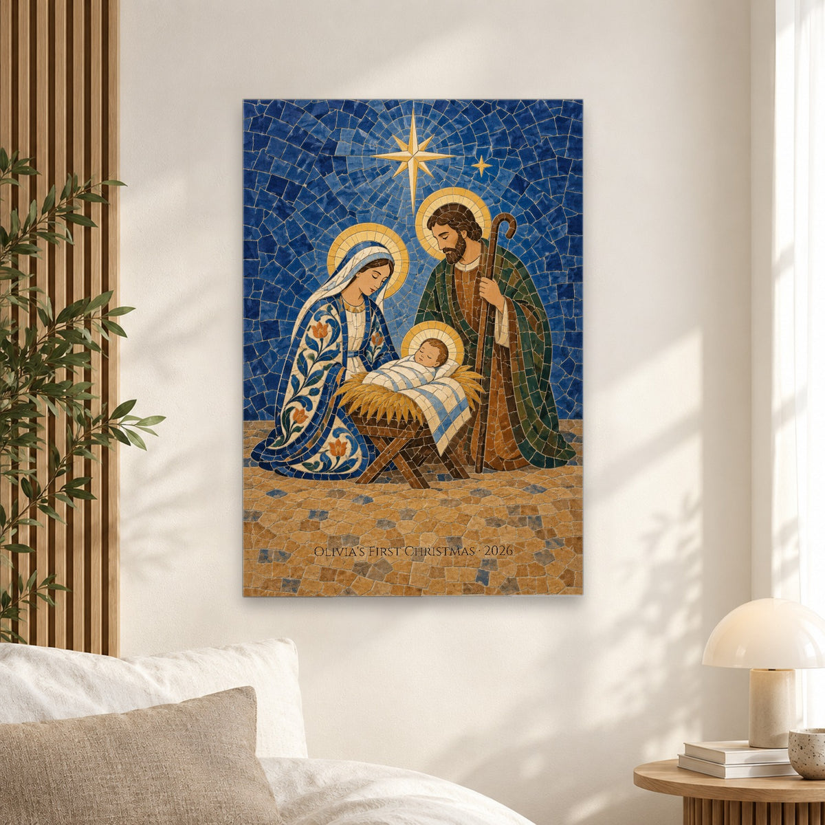 Babys First Christmas - Nativity in Talavera Tile Personalized Canvas Wall Art - Canvas Wall Art, alternate angle