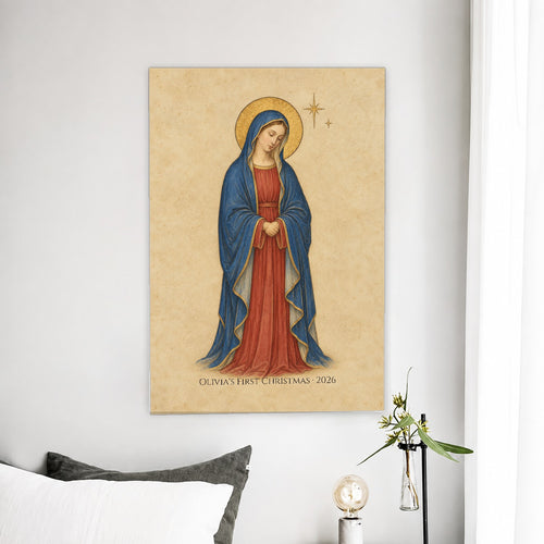 Babys First Christmas - Our Lady Canvas Wall Art - Canvas Wall Art, detail view