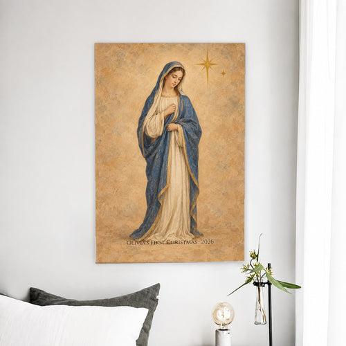 Babys First Christmas - Our Lady in Fresco Personalized Canvas Wall Art - Canvas Wall Art, detail view