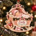 Baby's First Christmas Pink Cradle Acrylic Ornament - Acrylic Christmas Ornament, front view