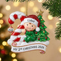 Baby Second Christmas Candy Cane Tree Acrylic Ornament - Acrylic Christmas Ornament, front view