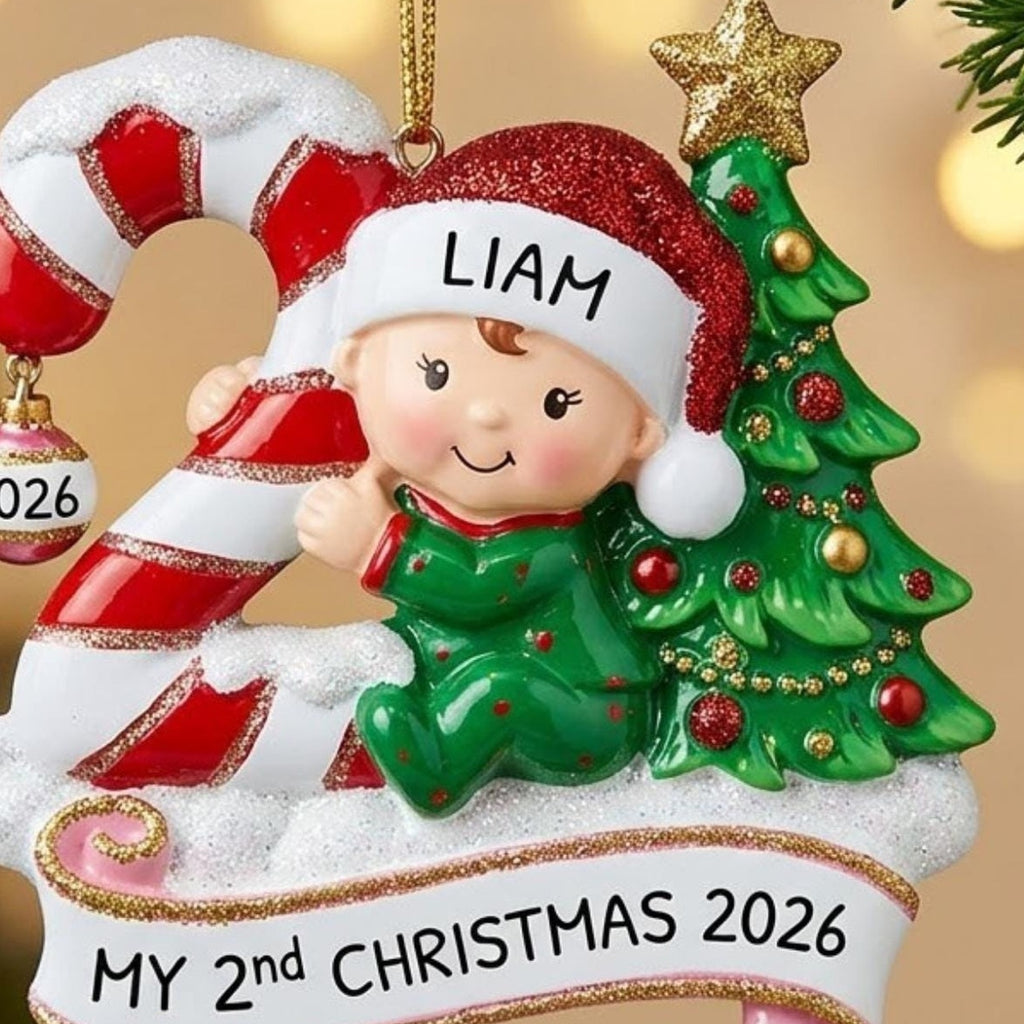 Baby Second Christmas Candy Cane Tree Acrylic Ornament - Acrylic Christmas Ornament, styled in the home