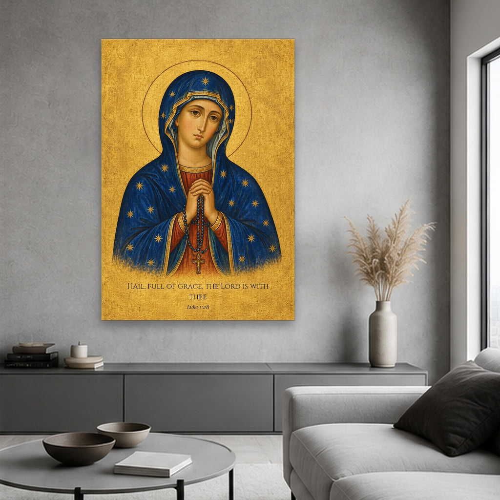 Bead by Bead in Manuscript Canvas Wall Art - Catholic Wall Art, hanging display