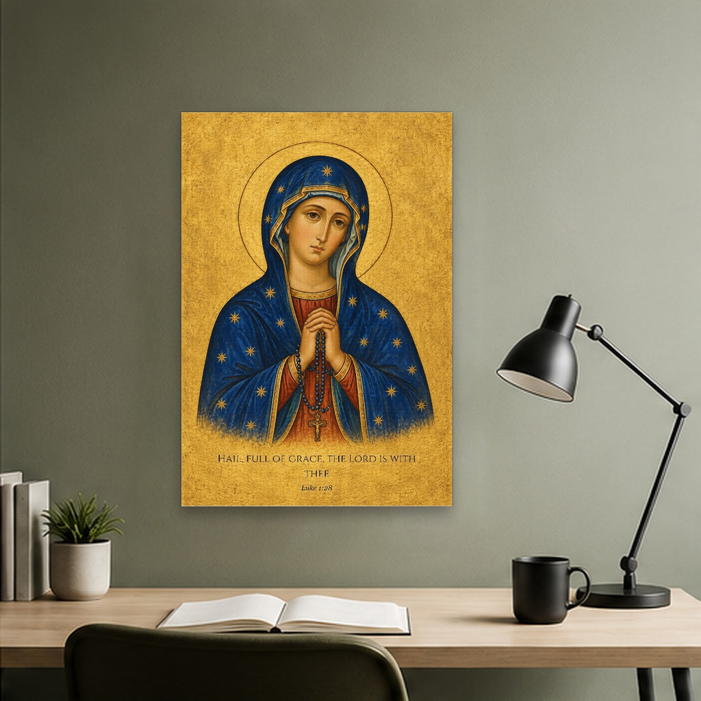 Bead by Bead in Manuscript Canvas Wall Art - Catholic Wall Art, close-up of the print