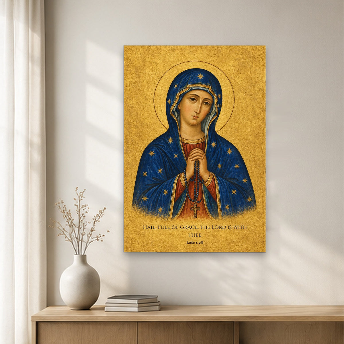 Bead by Bead in Manuscript Canvas Wall Art - Catholic Wall Art, gift presentation