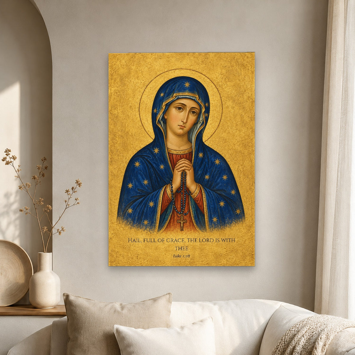 Bead by Bead in Manuscript Canvas Wall Art - Catholic Wall Art, scale reference