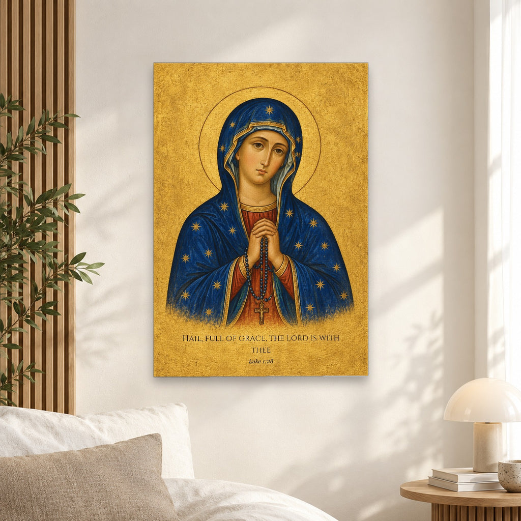 Bead by Bead in Manuscript Canvas Wall Art - Catholic Wall Art, alternate angle