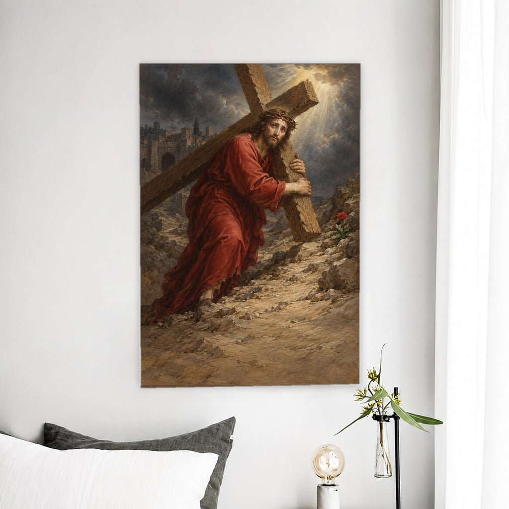 Bearing His Own Cross Canvas Wall Art - Christian Wall Art, detail view